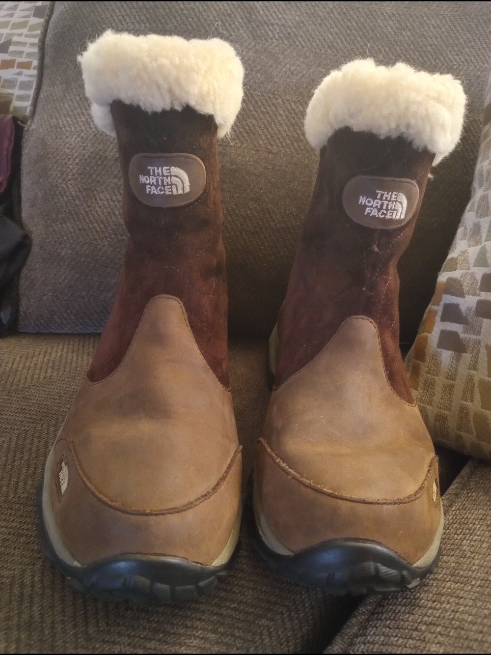 The North Face Women's Bella Alta Brown and Cream Shearling Cuff Winter Boots.